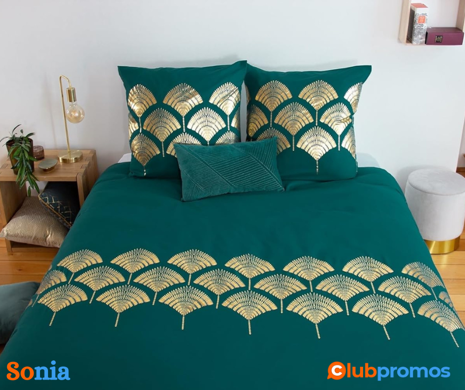 bon plan amazon M'deco - Parure de lit SYROS - Vert Dimensions - 220x240.png