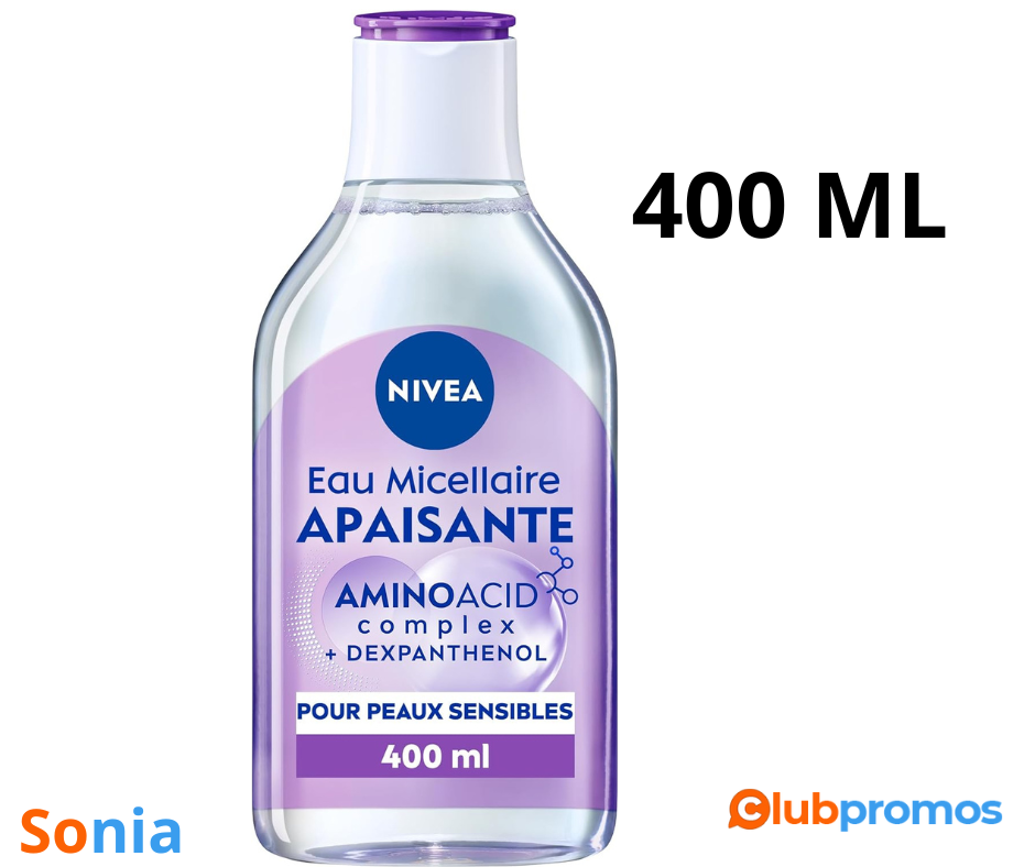bon plan amazon NIVEA Eau Micellaire APAISANTE Peaux Sensibles (1 x 400 ml), démaquillant enri...png