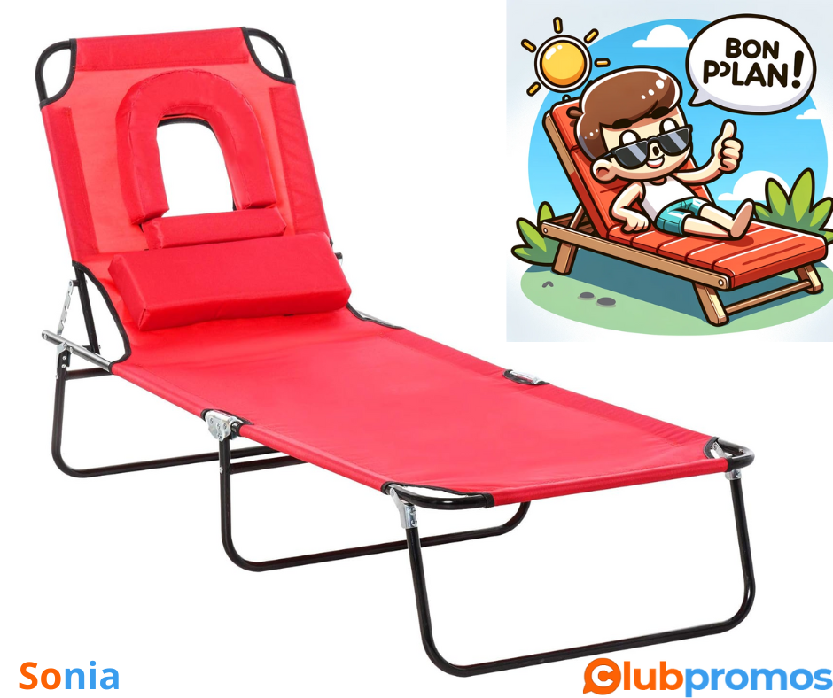 Bon Plan Amazon Outsunny Bain de Soleil Pliable transat inclinable 4 Positions Chaise Longue d...png
