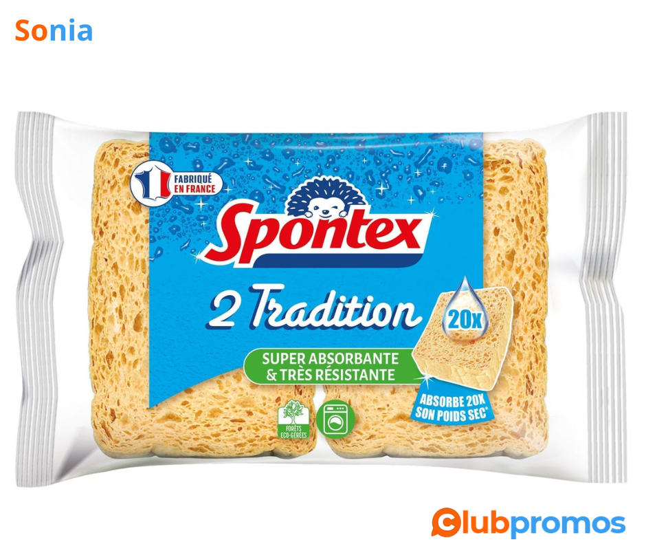 Bon plan Amazon SPONTEX - Eponge Tradition - 2 éponges Ultra absorbantes et durables .png