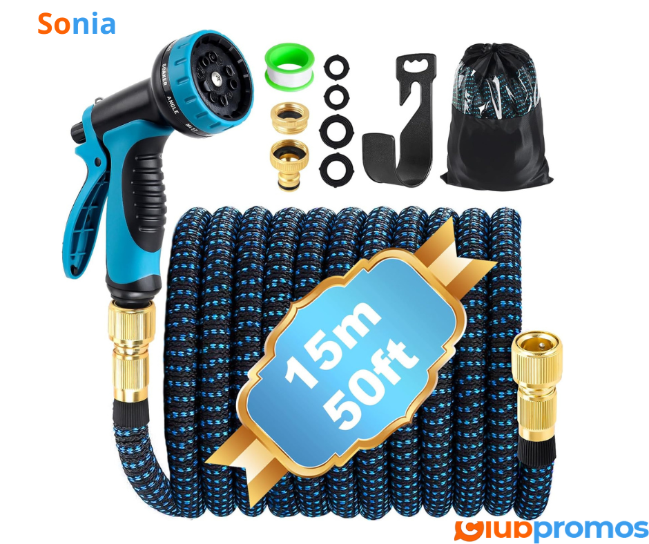 Bon Plan Amazon Tuyau Arrosage Extensible 15m 50ft, Tuyaux d'arrosage Retractable à 10 Modes P...png