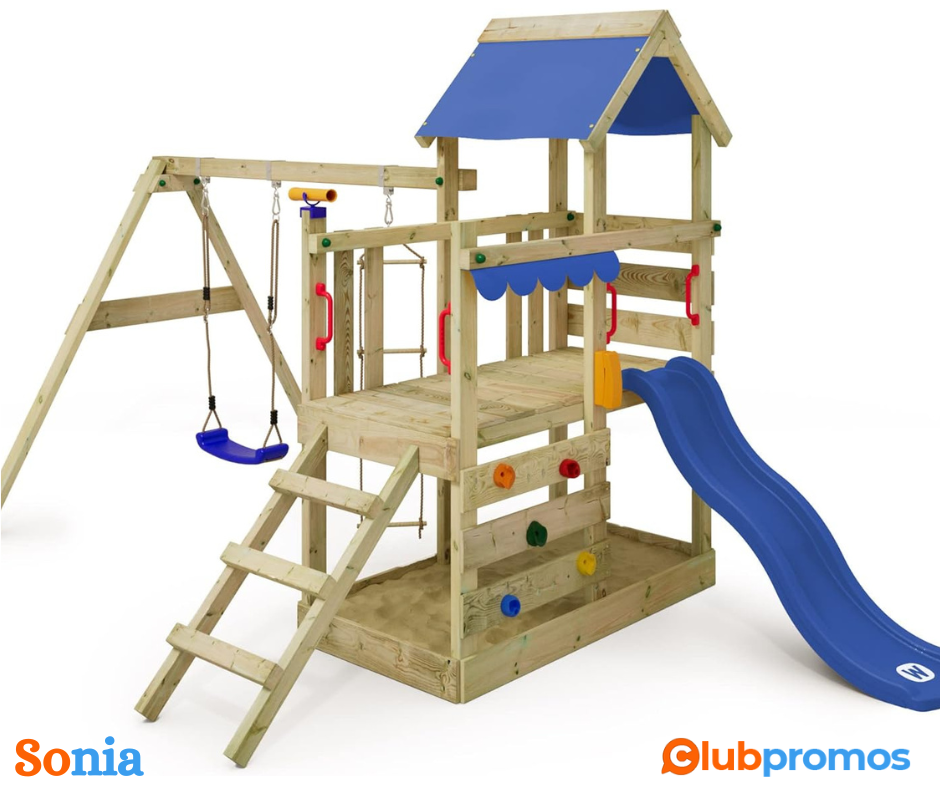 bon plan amazon WICKEY Aire de Jeux TurboFlyer portique en Bois avec balançoire et Toboggan Bl...png