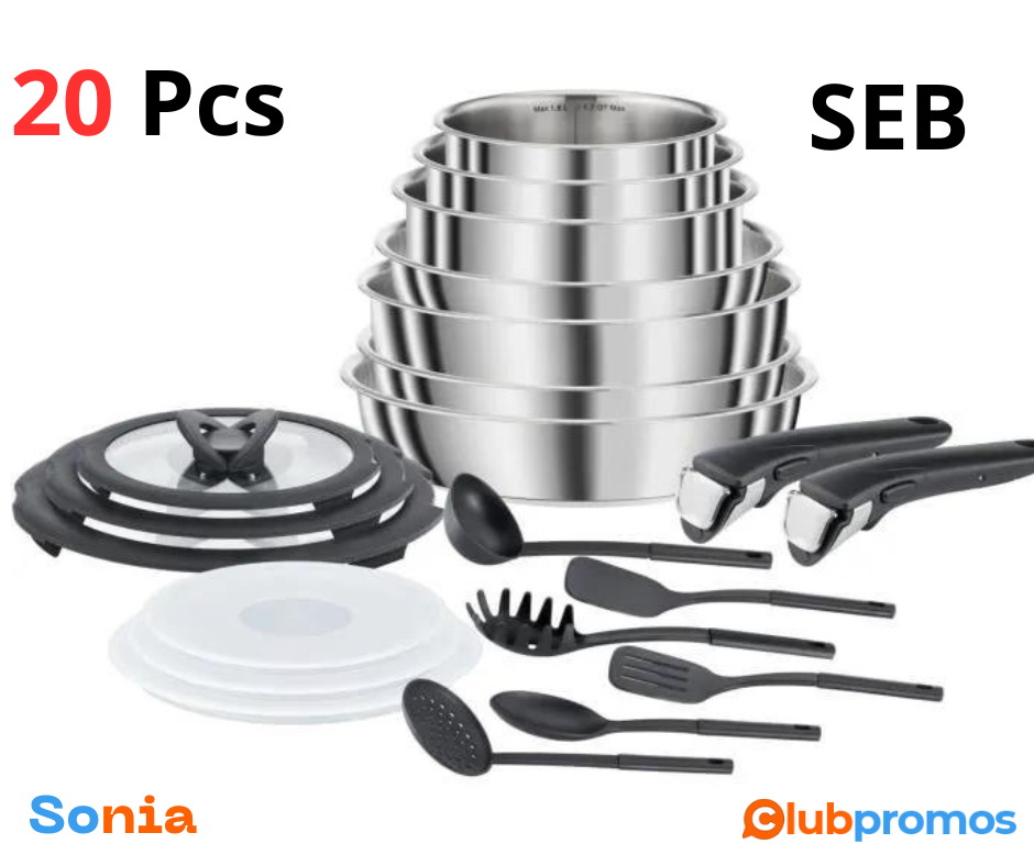 bon plan cdiscount SEB L953SK04 COMPACT Batterie de cuisine 20 pièces inox induction, Poêles, ...png