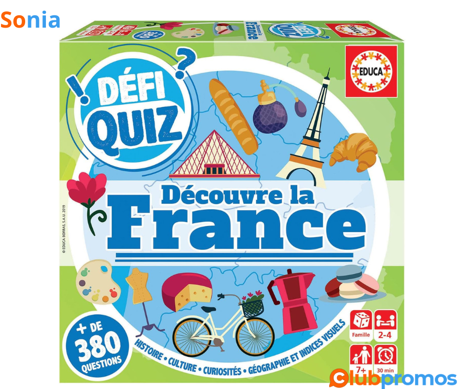 Bon Plan Jeu Découvre la France, Defi Quiz de EDUCA à 5€ au lieu de 9,99€ sur Amazon.png