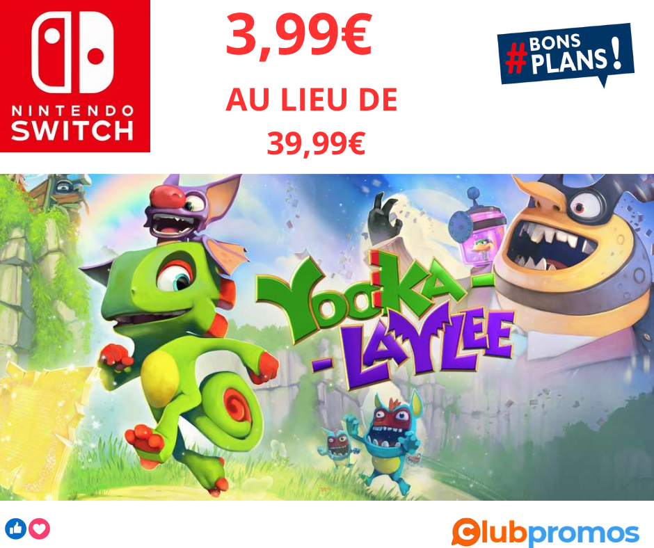Bon Plan Jeu Vidéo Yooka-Laylee sur Nintendo Switch à seulement 3,99€ - Réduction de 90% à Sai...png