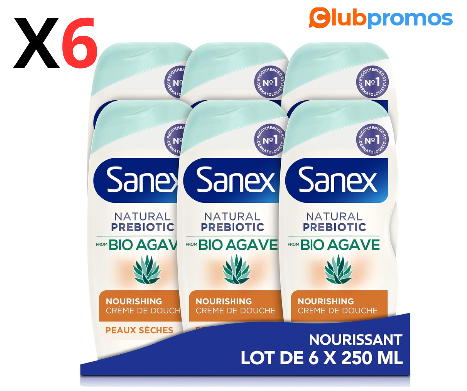bon plan Lot de 6 SANEX - Gel Douche Bio Agave Nourrissant - Prébiotique Naturel Issu De l’Aga...png