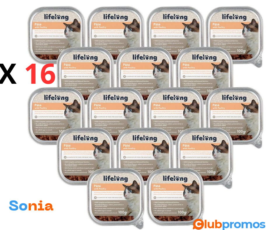bon planMarque Amazon - Lifelong, Nourriture pour chat, paté à la volaille, 100g, lot de 16.png