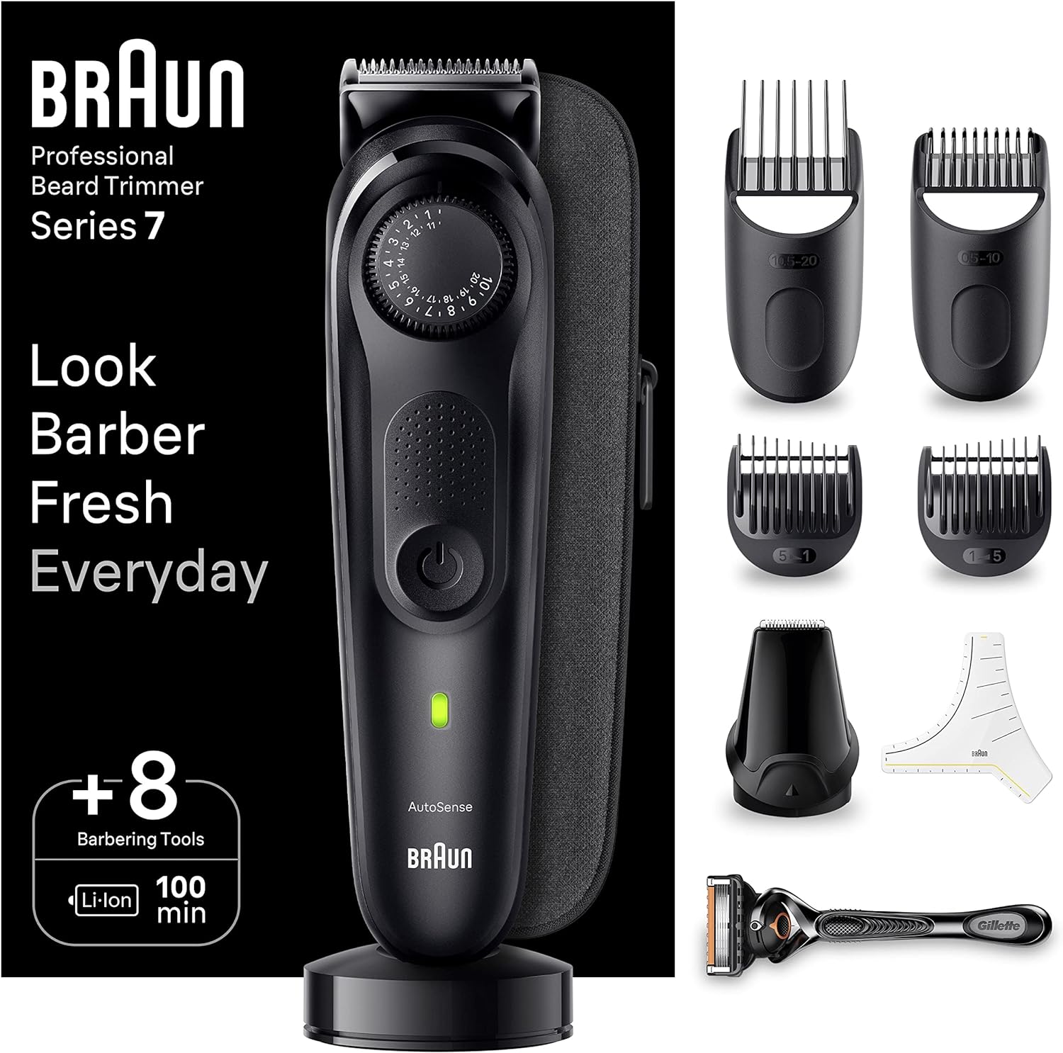 Tondeuse à barbe Braun Professionnelle Series 7 BT7440 avec 40 réglages de longueur, ProBlade, et 100 minutes d'autonomie.