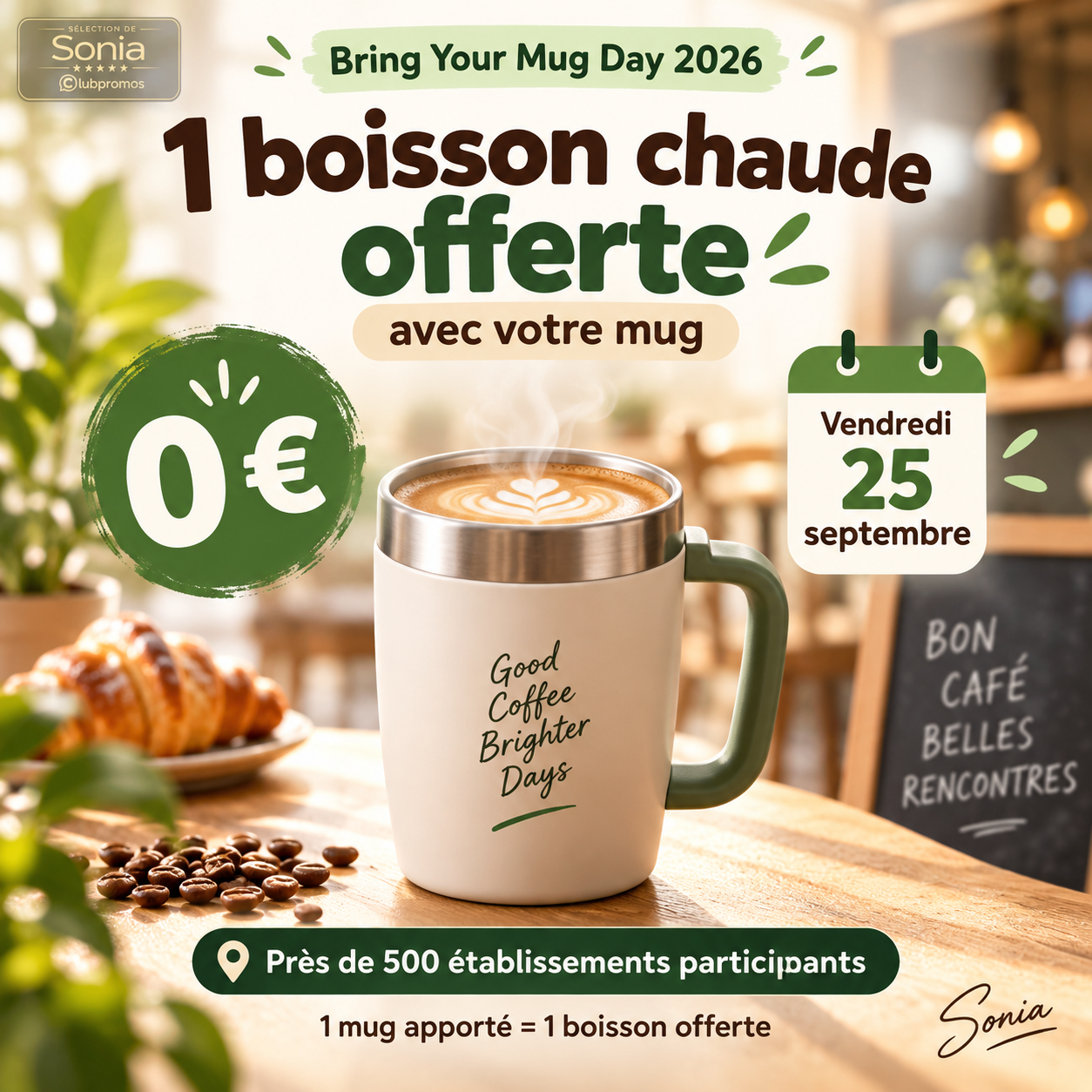 Bring Your Mug Day 2026, une boisson chaude offerte avec son mug le 25 septembre dans les établissements participants en France