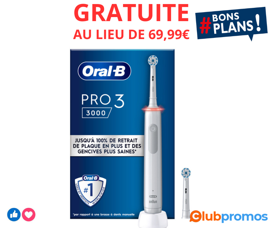brosse à dents électrique Oral-B Pro 3 gratuite au lieu de 69,99€.png