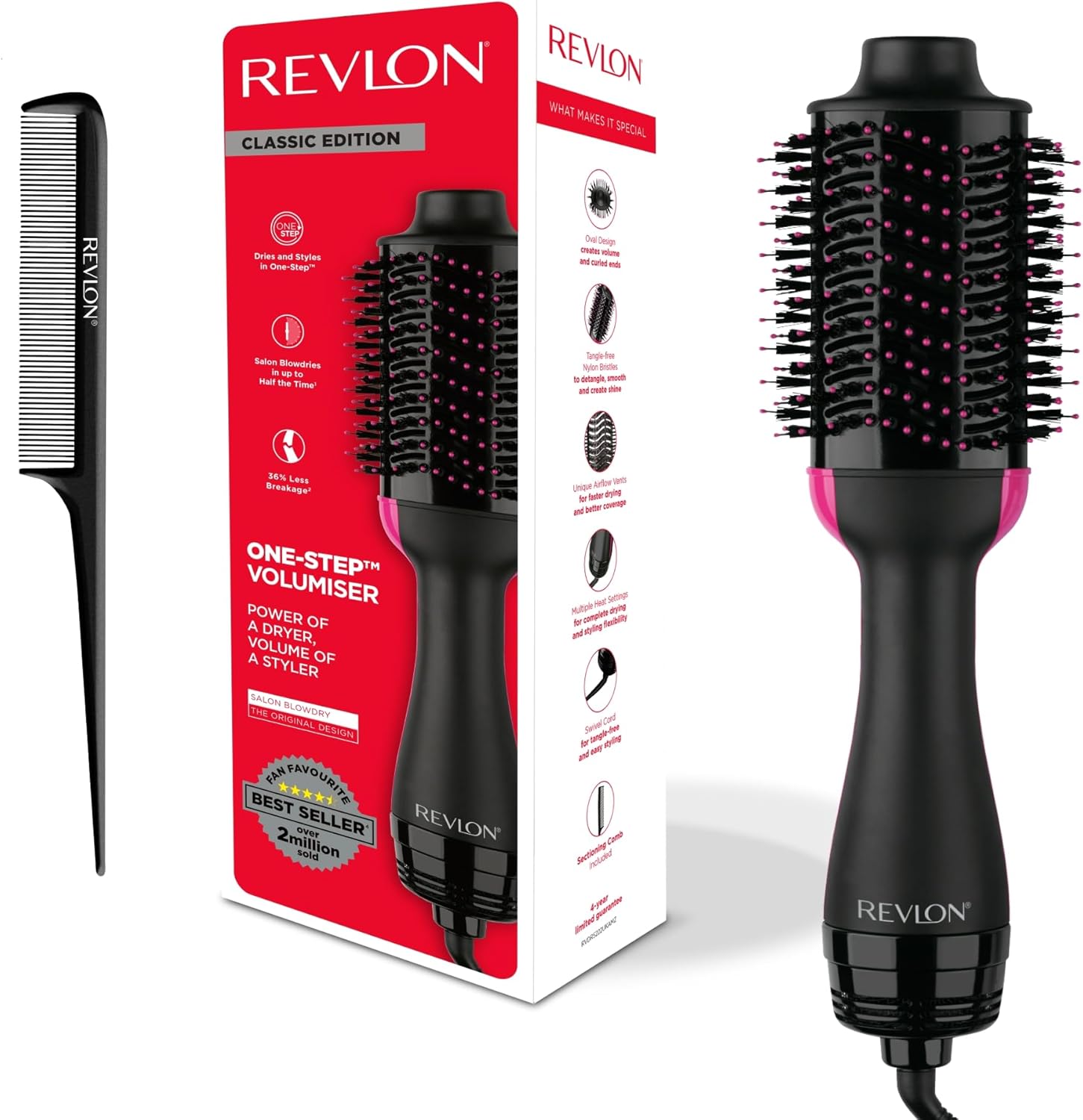 Brosse soufflante Revlon One-Step RVDR5222, technologie ionique tourmaline, brushing pro, réduction frisottis, promo Amazon