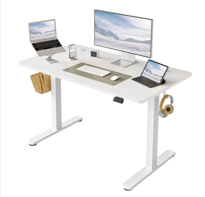 Bon plan Amazon : Bureau Assis-Debout électrique Fezibo 100x60 cm à 81,44€. Réglage en hauteur électrique avec mémoire de positions, structure robuste en acier, plateau blanc élégant. Idéal télétravail, améliore la posture et réduit les douleurs dorsales. Livraison rapide et gratuite.