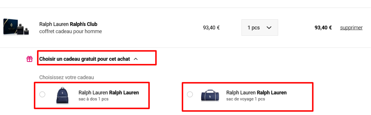 Le texte évoque une offre promotionnelle sur le site Notino, où les clients peuvent bénéficier de cadeaux exclusifs à l'achat de produits Ralph Lauren. Cette initiative est particulièrement attrayante, car elle permet de choisir entre deux options : un sac à dos ou un sac de voyage. Pour profiter de cette offre, il suffit de dépenser 80€ ou plus sur des articles de la marque Ralph Lauren.  Cette promotion met en avant non seulement la qualité des produits Ralph Lauren, mais aussi l'importance d'offrir une expérience de shopping enrichie par des cadeaux. Le choix entre un sac à dos et un sac de voyage permet à chacun de personnaliser son expérience en fonction de ses besoins – que ce soit pour des sorties quotidiennes ou pour des voyages. Les sacs, en plus d'être fonctionnels, portent souvent la signature raffinée et emblématique de Ralph Lauren, ajoutant une valeur esthétique à la fois au look de l'acheteur et à ses activités.  En résumé, cette offre de Notino est une belle opportunité pour les amateurs de la marque Ralph Lauren d’acquérir de nouveaux produits tout en recevant un cadeau attrayant, ce qui peut inciter encore plus d'acheteurs à opter pour Ralph Lauren dans leurs choix de mode et d'accessoires.