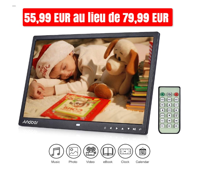 Cadre Photo Numérique  Andoer 13  LED Photo Frame Album Écran  1080p 1280   800 HD  SD Card Slot.jpg
