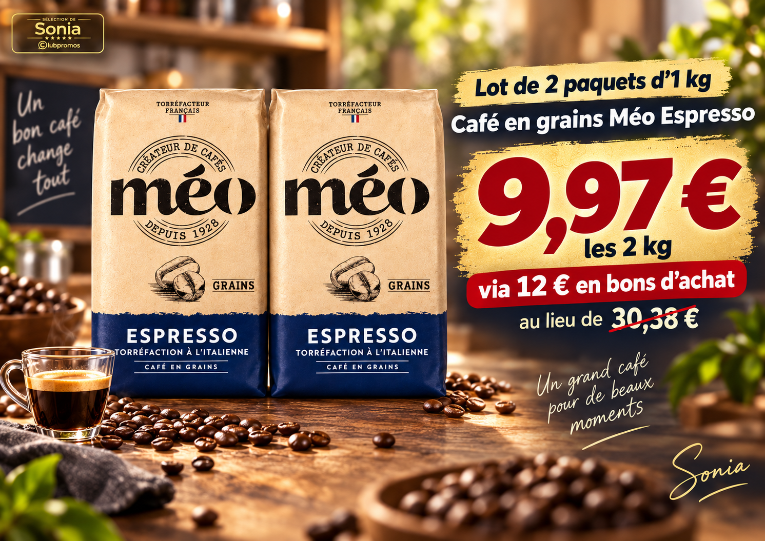 Bon plan Méo Espresso 2 kg à 9,97 euros après bons d’achat