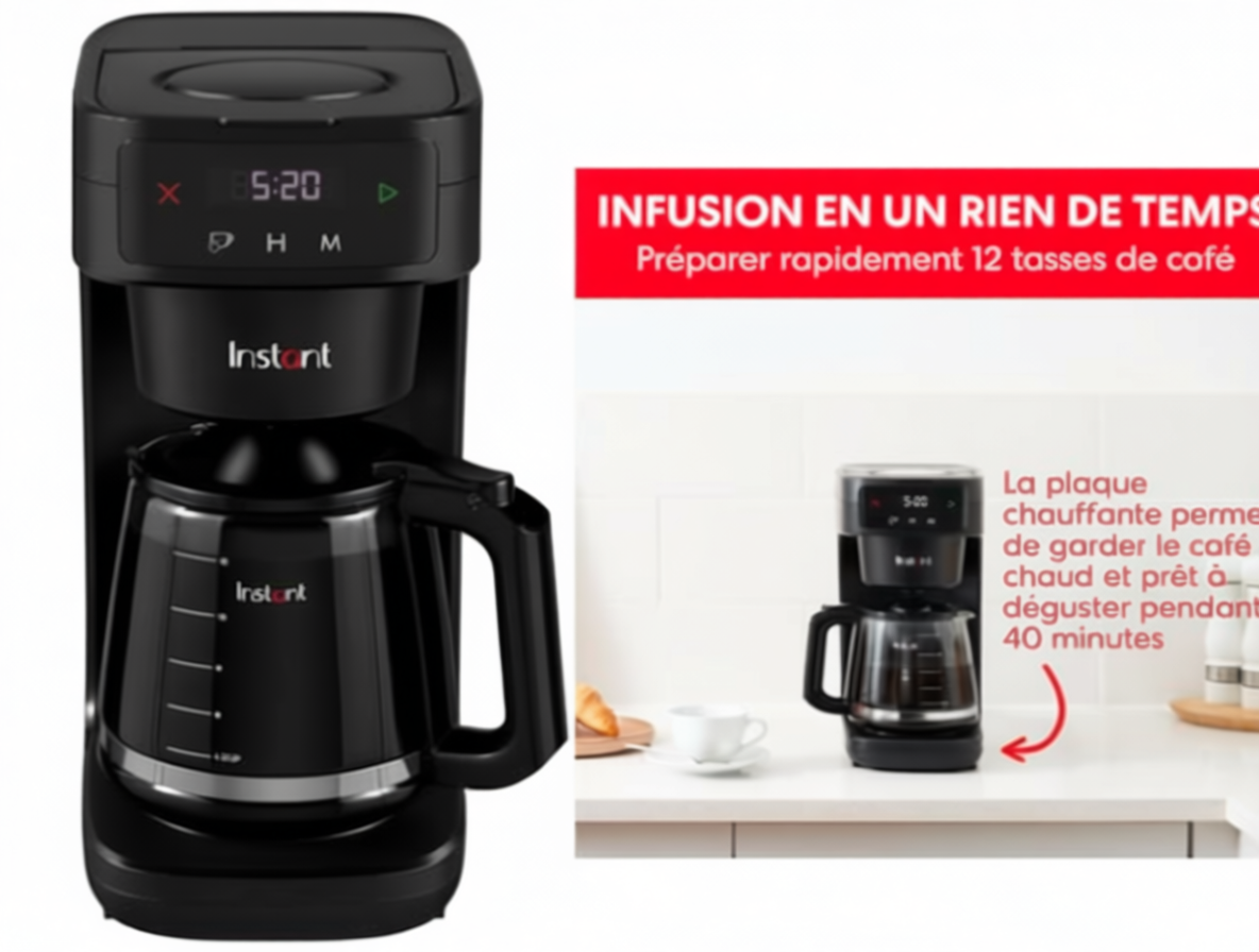  Cafetière Instant® Infusion Brew Programmable 24h – 12 tasses, carafe en verre, filtre réutilisable, écran digital, maintien au chaud, bon plan Amazon 24 €