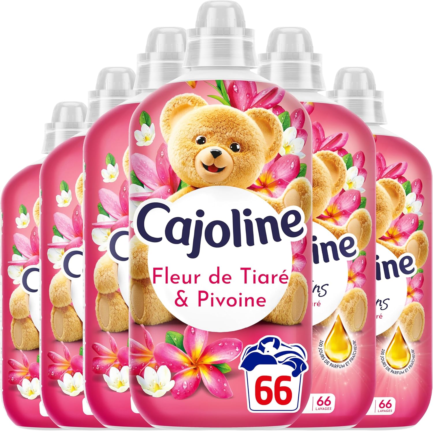 Cajoline Adoucissant Fleur de Tiaré & Pivoine – Lot 6×66 lavages – 8,316 L – parfum longue durée pas cher sur Amazon