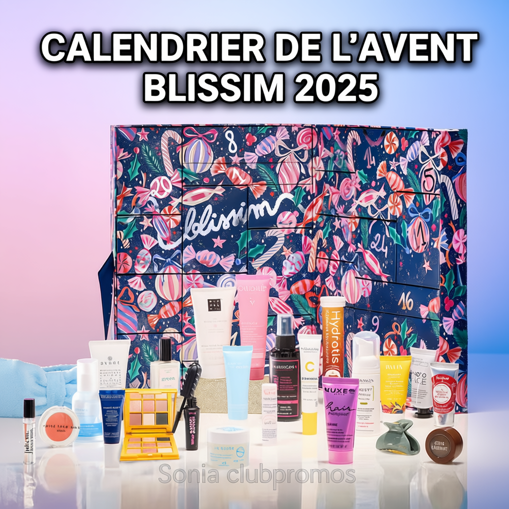 Calendrier de l’Avent Blissim 2025 – Coffret beauté édition limitée avec 24 produits, valeur 459 €, bougie offerte, livraison gratuite Blissim.fr