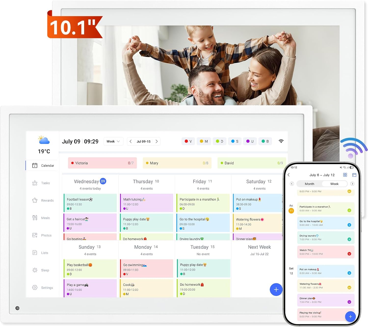  TABWEE P10 calendrier numérique 10,1 pouces, cadre photo connecté, organisation familiale, rappels santé seniors, promo Amazon 158,99€.