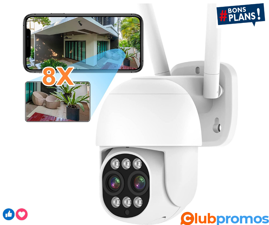 Caméra Surveillance WiFi Extérieure PTZ à Double Objectif, Zoom 8X, Suivi Automatique, Détecti...png