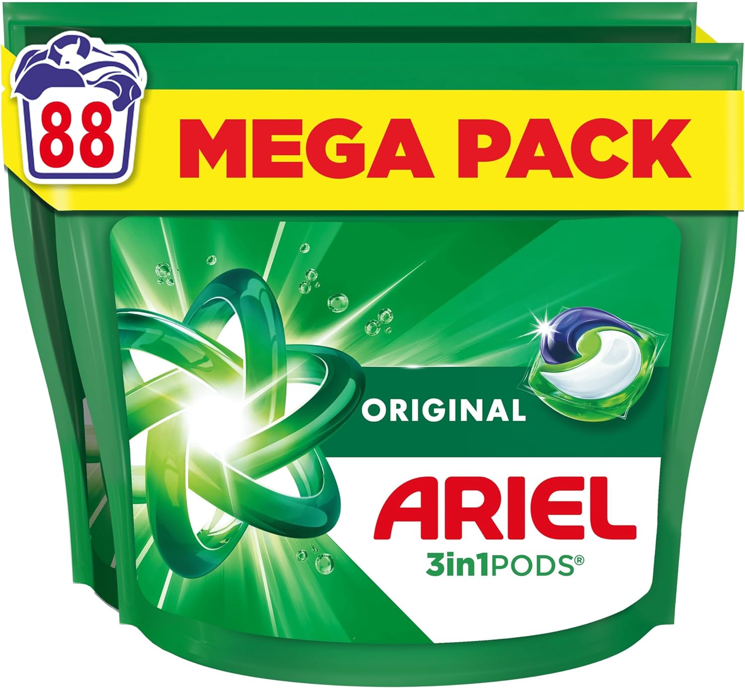  Lot de 88 capsules Ariel 3en1 Original, lessive en capsules efficace à froid, avec action détachante et parfum longue durée, en promotion sur Amazon.