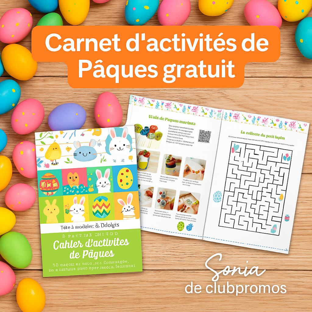 Carnet d’activités de Pâques gratuit à imprimer pour enfants dès 3 ans, conçu par 10doigts en partenariat avec Tête à modeler, avec jeux, coloriages, tutos créatifs et recette amusante.