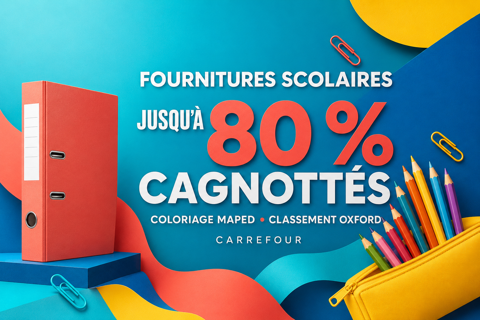 Crayons Maped Color’Peps et classeur Oxford Fusion proposés à prix mini avec jusqu’à 80 % cagnottés chez Carrefour