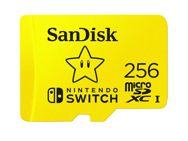 Carte microSDXC SanDisk Super Mario Super Star 256 Go pour Nintendo Switch – Vitesse de lecture 100 Mo/s, écriture 90 Mo/s, sous licence officielle