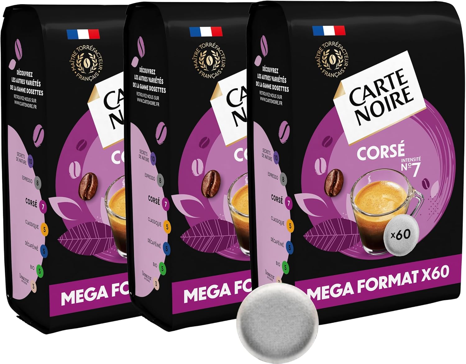 Lot CARTE NOIRE Corsé N°7 – 180 dosettes souples Senseo – 100% Arabica, intensité 7/11, bon plan Amazon 