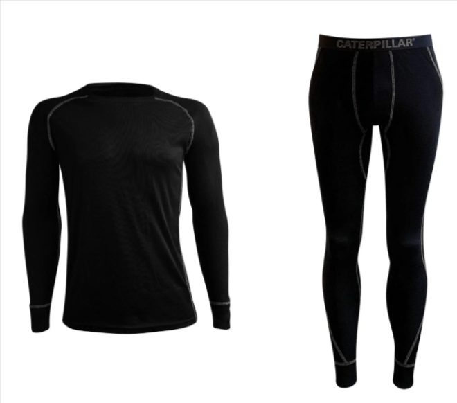  Sous-vêtements thermiques homme Caterpillar, noir, bambou/viscose 95 % + élasthanne 5 %, respirant, certification OEKO-TEX STANDARD 100 n°1003009, entretien 40 °C.