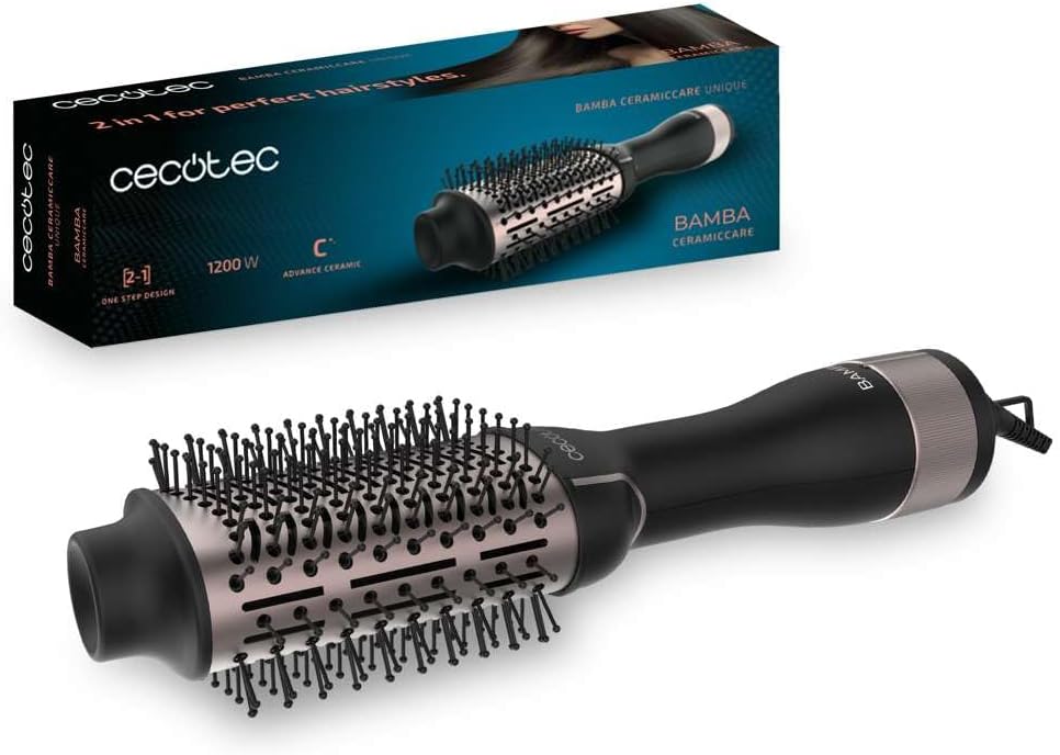 Brosse à air volumisante Cecotec Bamba CeramicCare Unique 1200 W, sèche-cheveux et styliseur 2 en 1 avec revêtement céramique, 2 vitesses, 3 températures, fonction air froid, bon plan Amazon à 9,99€ au lieu de 26€.