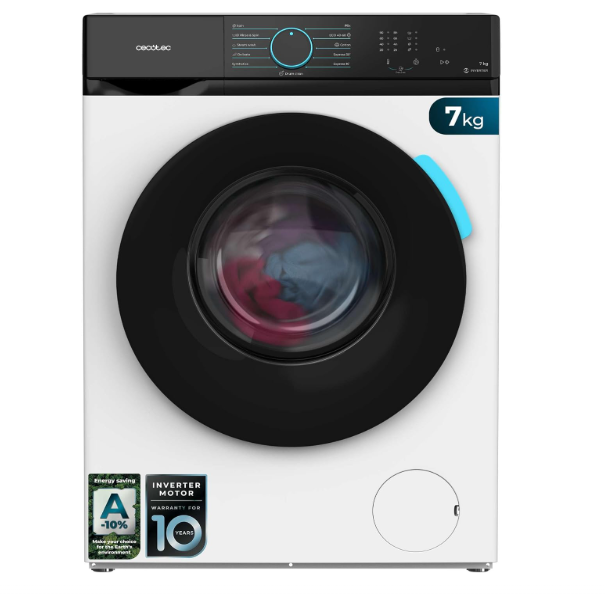 Cecotec Lave-linge Frontal Bolero DressCode 7150 Inverter A 7 kg blanc, machine à laver classe A avec moteur Inverter Plus, Steam Max, Drum Clean, programme rapide 15 minutes, départ différé et sécurité enfant, bon plan Amazon à 239€ au lieu de 659€