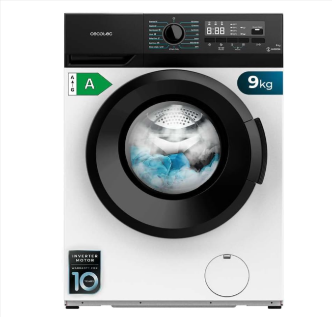 Lave-linge Cecotec Bolero Dresscode 9300 – 9 kg, classe A, 1400 tr/min, 15 programmes, moteur Inverter Plus, SteamMax, DrumClean, affichage LED, blanc – bon plan Amazon