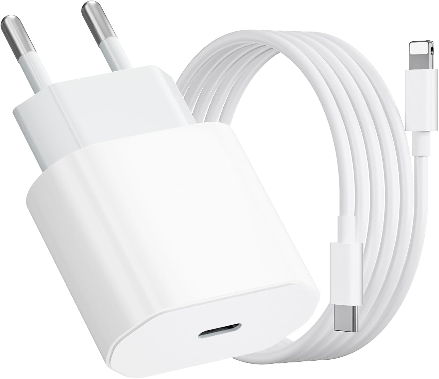 Chargeur rapide iPhone UWECAN 20W – USB-C Power Delivery avec câble Lightning 1m, compatible iPhone 14/13/12/11/X/8, compact, sécurisé, recharge rapide 50 % en 30 minutes.