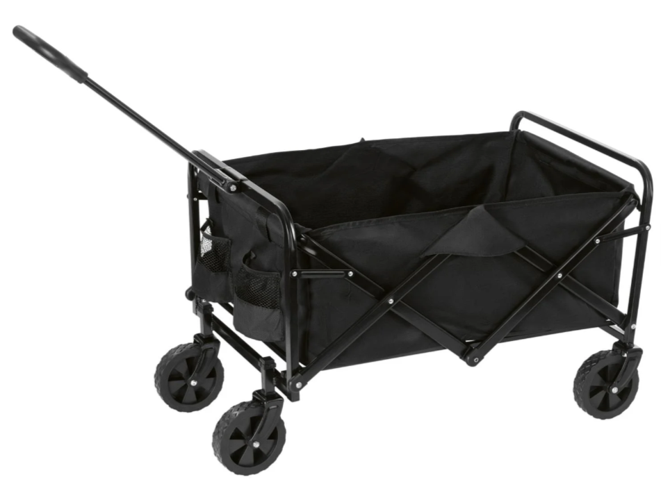 Chariot pliable EASYmaxx chez Lidl – capacité 80 kg, roues pivotantes 360°, design compact, coloris noir et gris