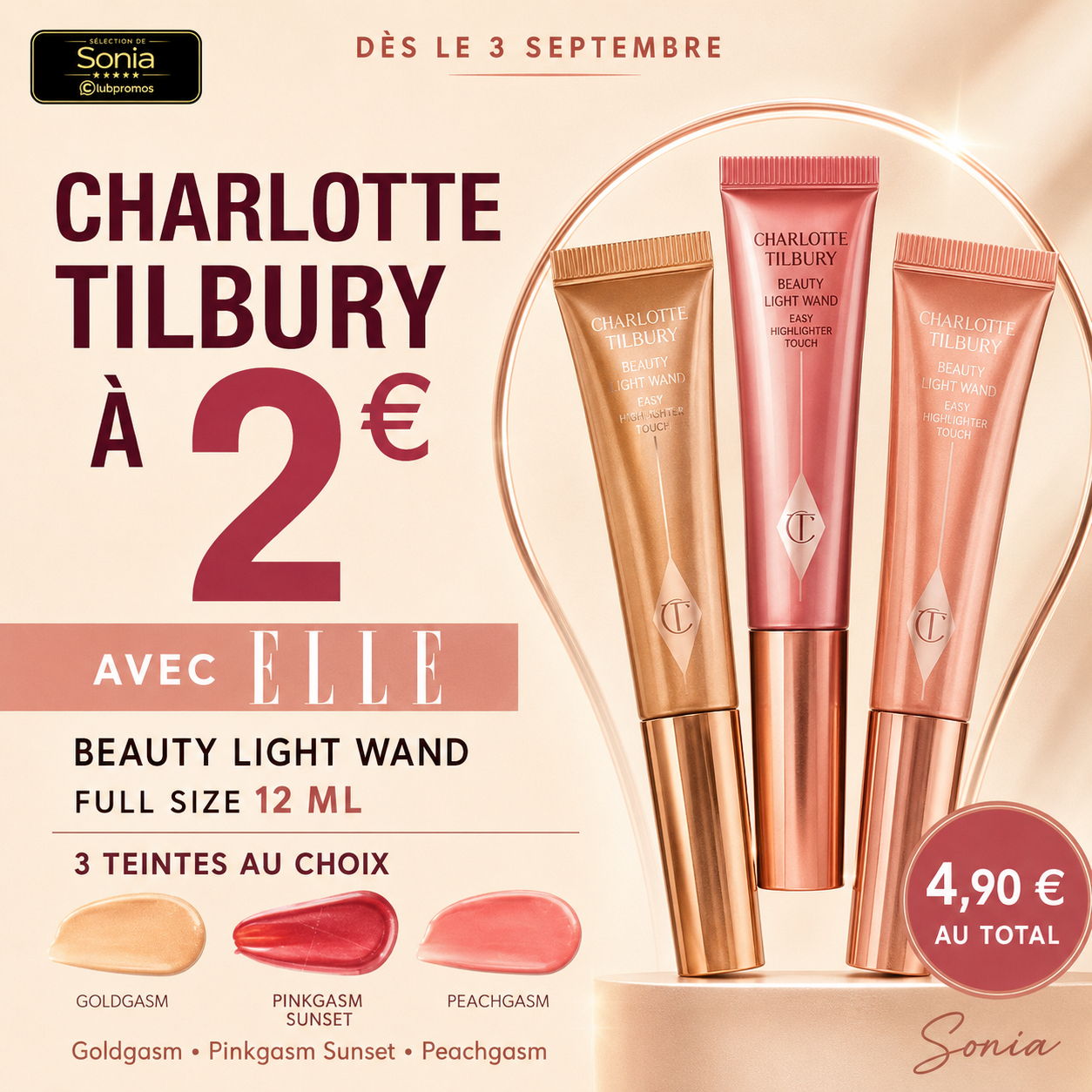 Charlotte Tilbury Beauty Light Wand full size 12 ml à 2 euros avec le magazine ELLE dès le 3 septembre 2026, 3 teintes au choix