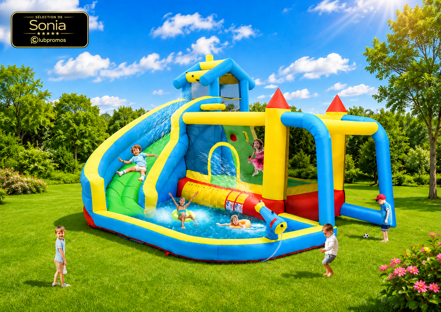 Château gonflable STILLCOOL 7-en-1 avec toboggan, trampoline, piscine et souffleur 450 W à 285,16 € chez Cdiscount