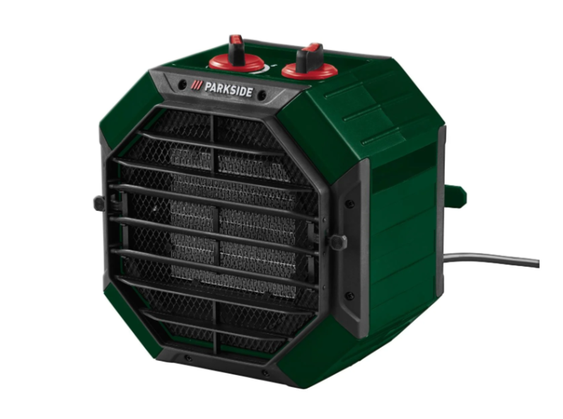 Chauffage soufflant en céramique PARKSIDE 2000W, compact, avec sécurité, 2 niveaux de chauffage, idéal petite pièce.