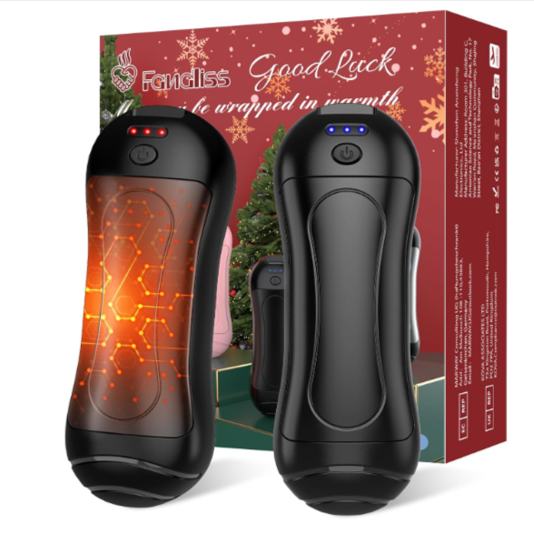 Lot de 2 chauffe-mains rechargeables FANDLISS 2025, avec 3 modes de chauffage, batterie 3000 mAh, et conception ergonomique pour une utilisation longue durée.