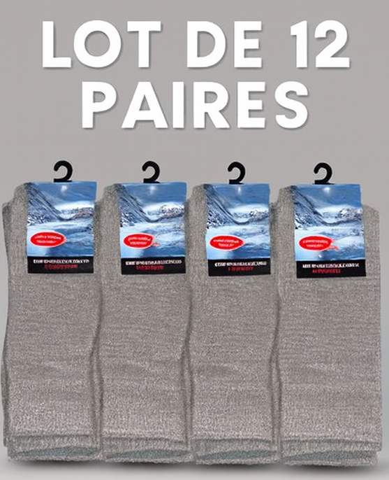 Lot de 12 Paires de Chaussettes Thermiques en Coton pour Diabétiques – Gris