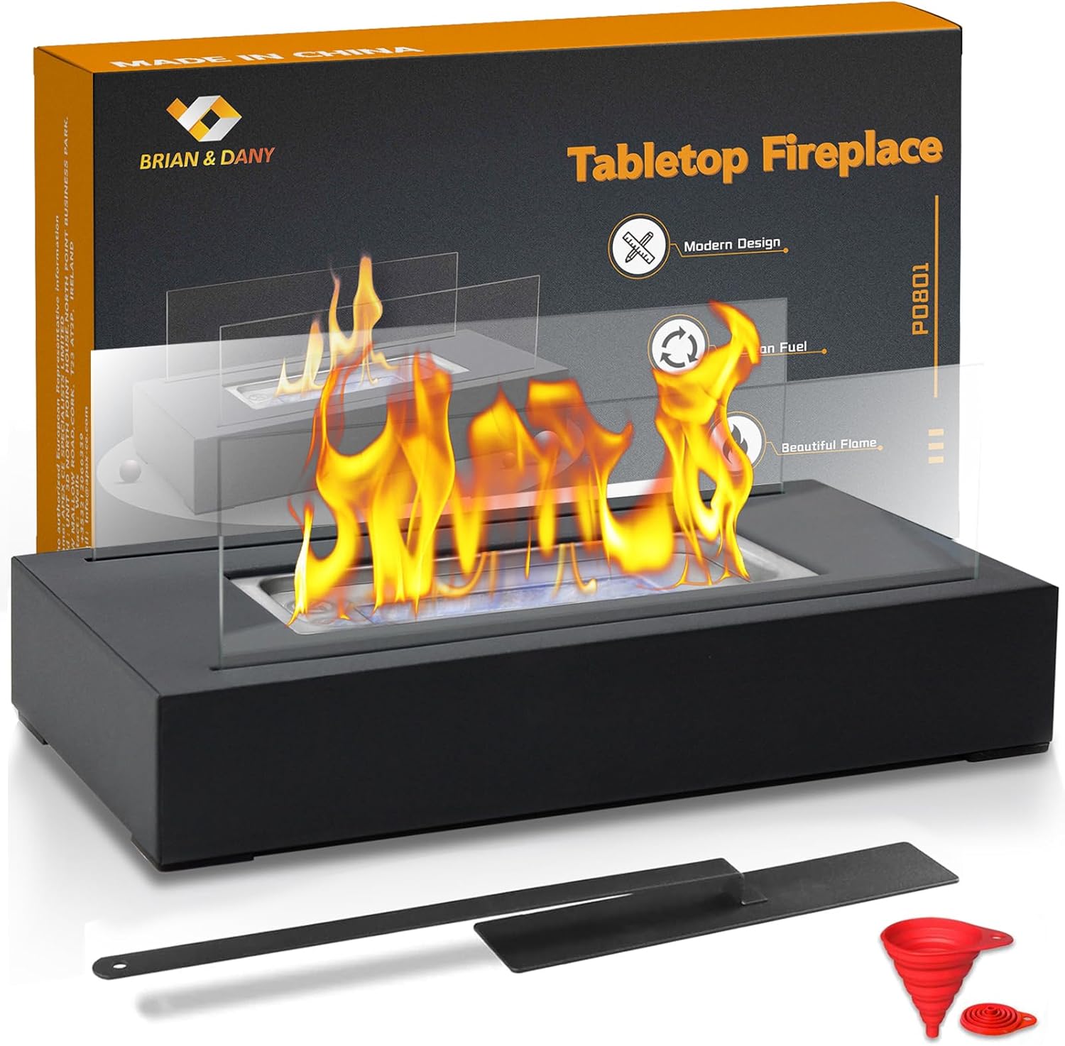 Cheminée de table BRIAN & DANY au bioéthanol – verre trempé & inox – promo Amazon