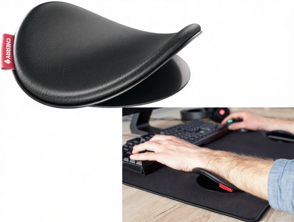 Repose-bras ergonomique CHERRY SLIDEPAD ERGO noir, support à glissement pour souris et clavier, certifié IGR, offre Amazon à 13,33€.