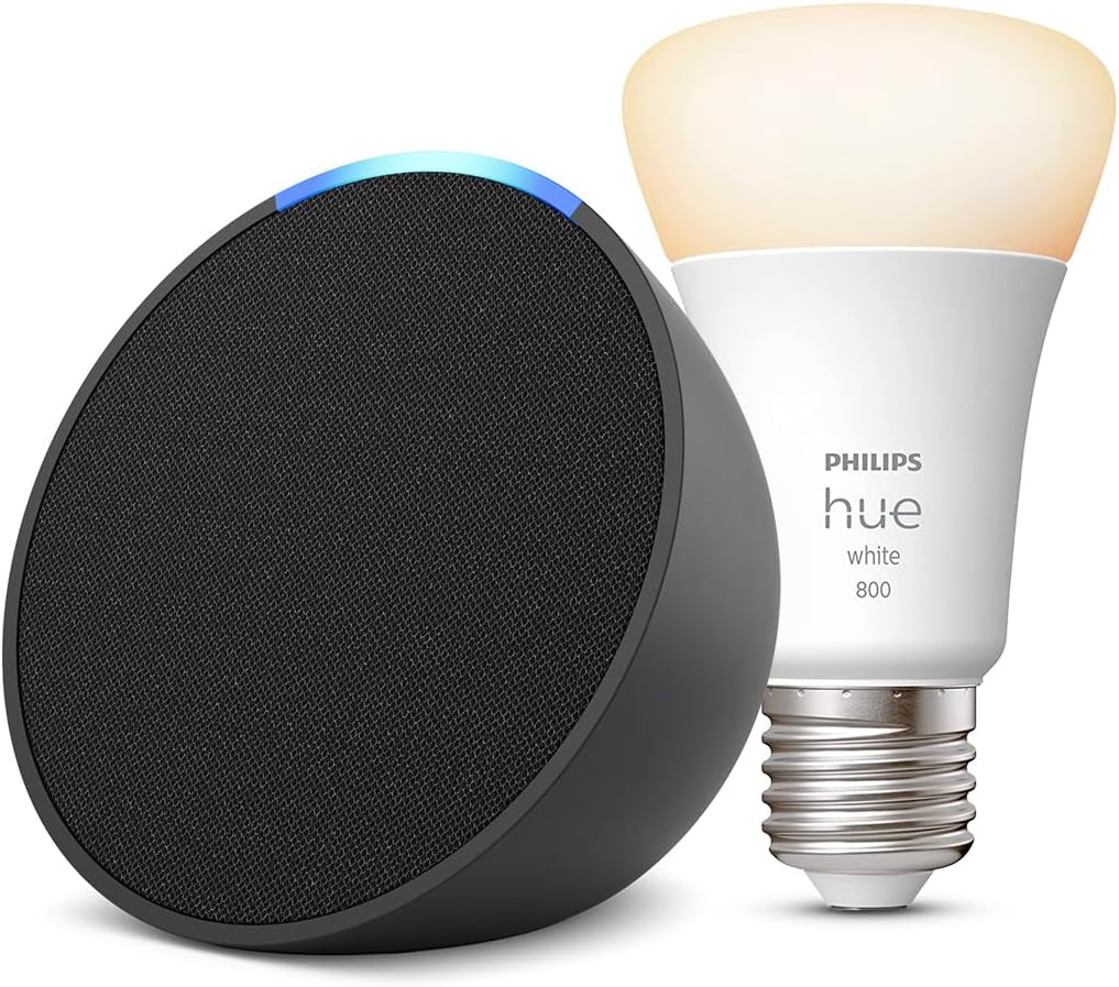 Pack Echo Pop Anthracite et Philips Hue White - Ampoule LED connectée (E27) avec contrôle vocal Alexa