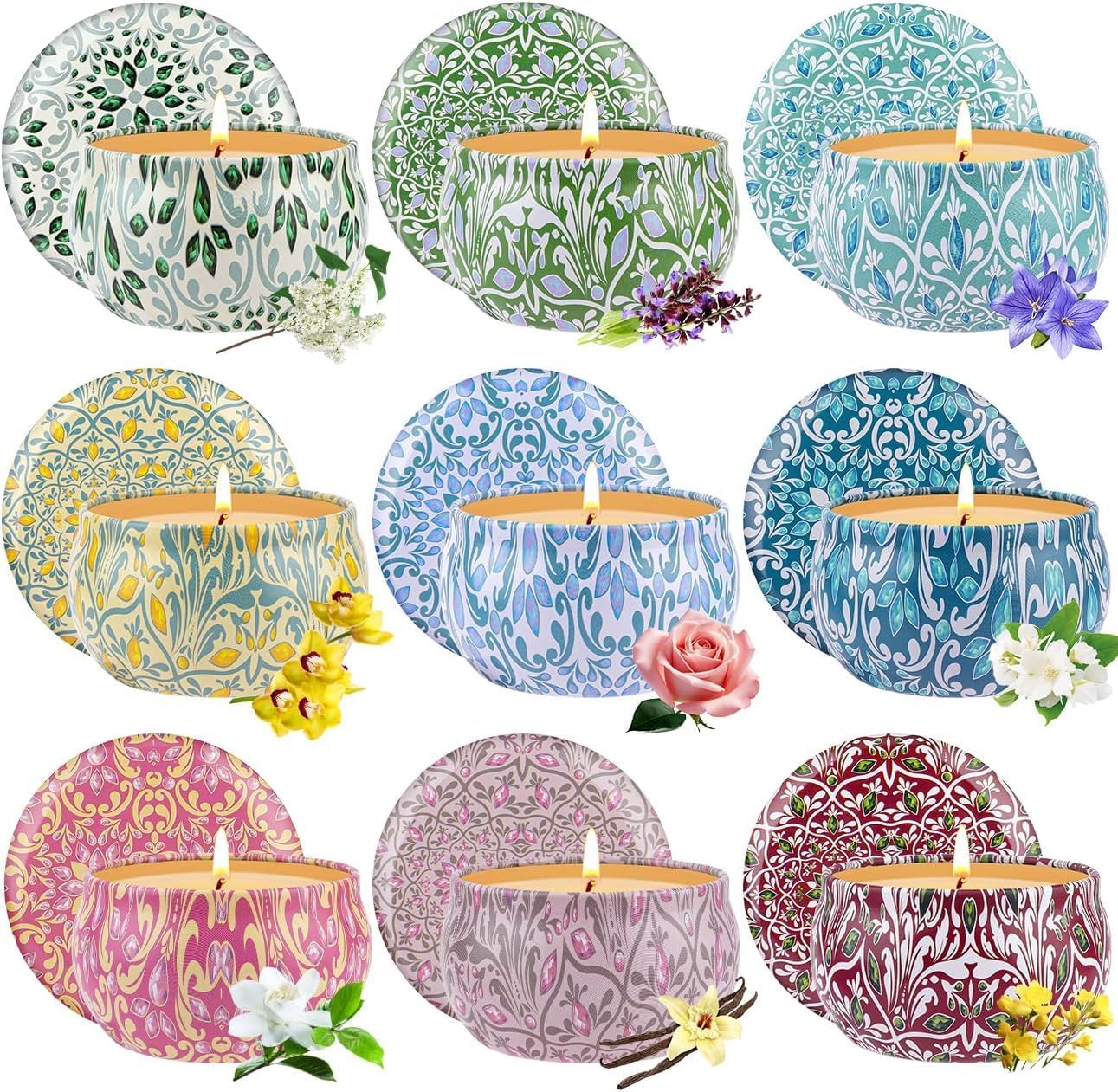 Coffret de 9 bougies parfumées en cire de soja LDUMODUW, idée cadeau pour femme à petit prix sur Amazon, parfums variés pour la détente et la décoration, bon plan bougies et aromathérapie.