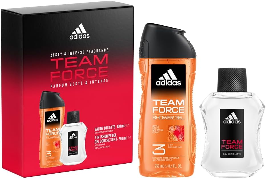 Coffret Adidas Team Force, Eau de Toilette et Gel Douche 3 en 1, parfum sucré et boisé – bon plan Amazon