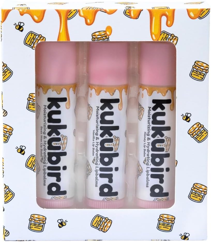 offret de 3 baumes à lèvres Kukubird au miel, hydratant et nourrissant, disponible à 3,57€ sur Amazon