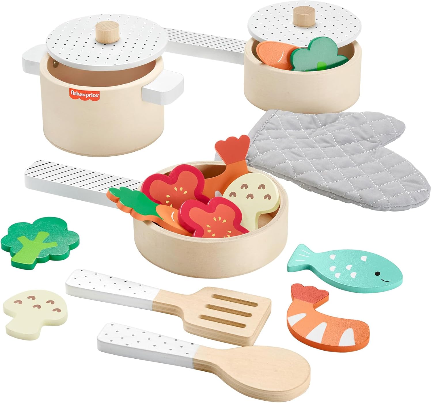 Coffret Marmites et Casseroles en Bois Fisher-Price – 19 Pièces pour Jeu d’Imitation.jpg