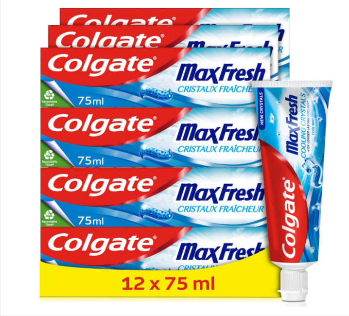 Lot de 12 dentifrices Colgate Max Fresh Cristaux Fraîcheur 75ml avec fluor et haleine longue durée – bon plan Amazon