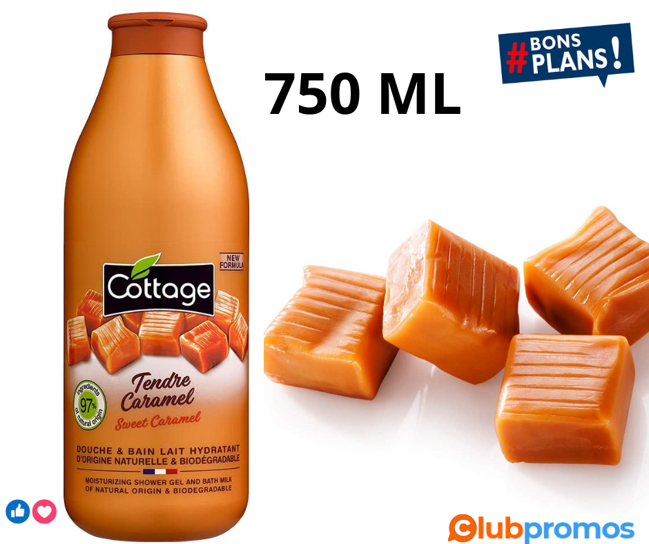 Cottage Gel Douche & Bain Lait Hydratant 97% d'Ingrédients d'Origine Naturelle, 750ml -Fabriqu...png