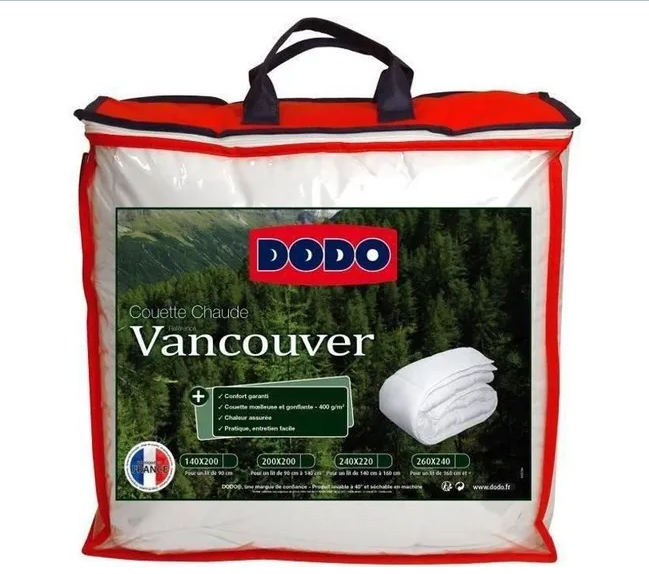 Couette DODO Vancouver 220x240 cm, 400g/m², blanche, en polyester et coton, fabriquée en France